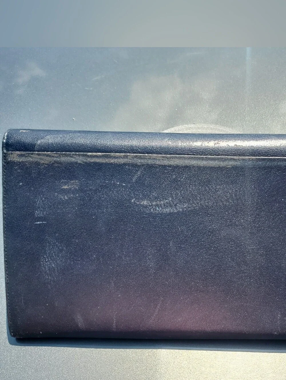 Dior Navy Blue Leather Clutch with Gold Logo